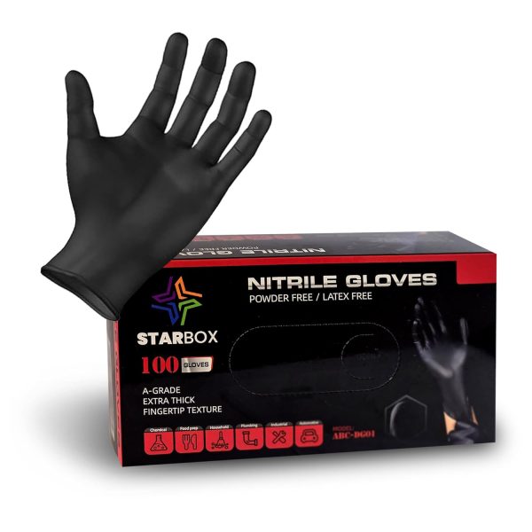 az-product-1358-388 STAR BOX Gants Jetables en Nitrile - Haute Résistance, Sans Latex, Pack de 100 pcs, Taille L, Pour Usage Professionnel