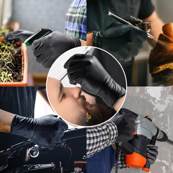 az-product-1360-416 STAR BOX Gants Jetables Grip Antidérapant Taille XL, Pack 100 pcs, Idéal Mécaniciens, Bricolage, Artisans Industriels