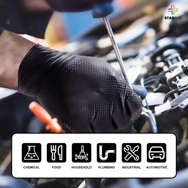 az-product-1363-407 STAR BOX Gants Jetables Grip Antidérapant Taille L, Pack 100 pcs, Idéal Mécaniciens, Bricolage, Artisans Industriels