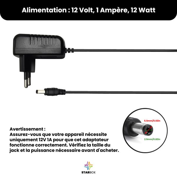 az-product-1414-418 STAR BOX Alimentation Universelle 12V 2A DC, AC 100-240V 50/60Hz fiche Jack 5,5-2,5mm