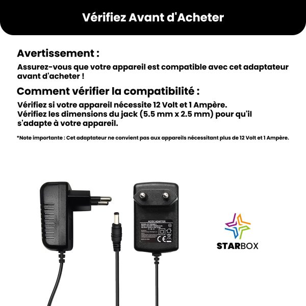 az-product-1414-421 STAR BOX Alimentation Universelle 12V 2A DC, AC 100-240V 50/60Hz fiche Jack 5,5-2,5mm