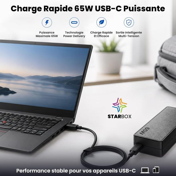 az-product-1449-569 STAR BOX Chargeur USB-C 90W Power Delivery, Adaptateur Secteur Universel pour Ordinateur Portable